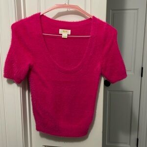 Maeve hot pink scoop neck fuzzy sweater XXS
